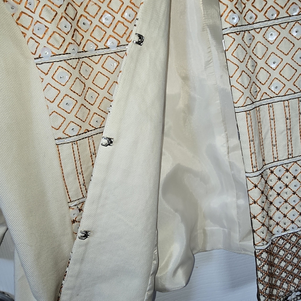 Chico's Cream and Tan Boho Collectible Embellished Jacket - Picture 7 of 10